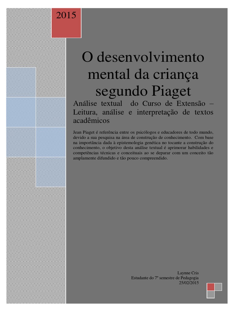 Desenvolvimento Infantil segundo Piaget | PDF | Conhecimento ...