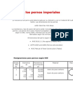 Características y dimensiones de pernos imperiales