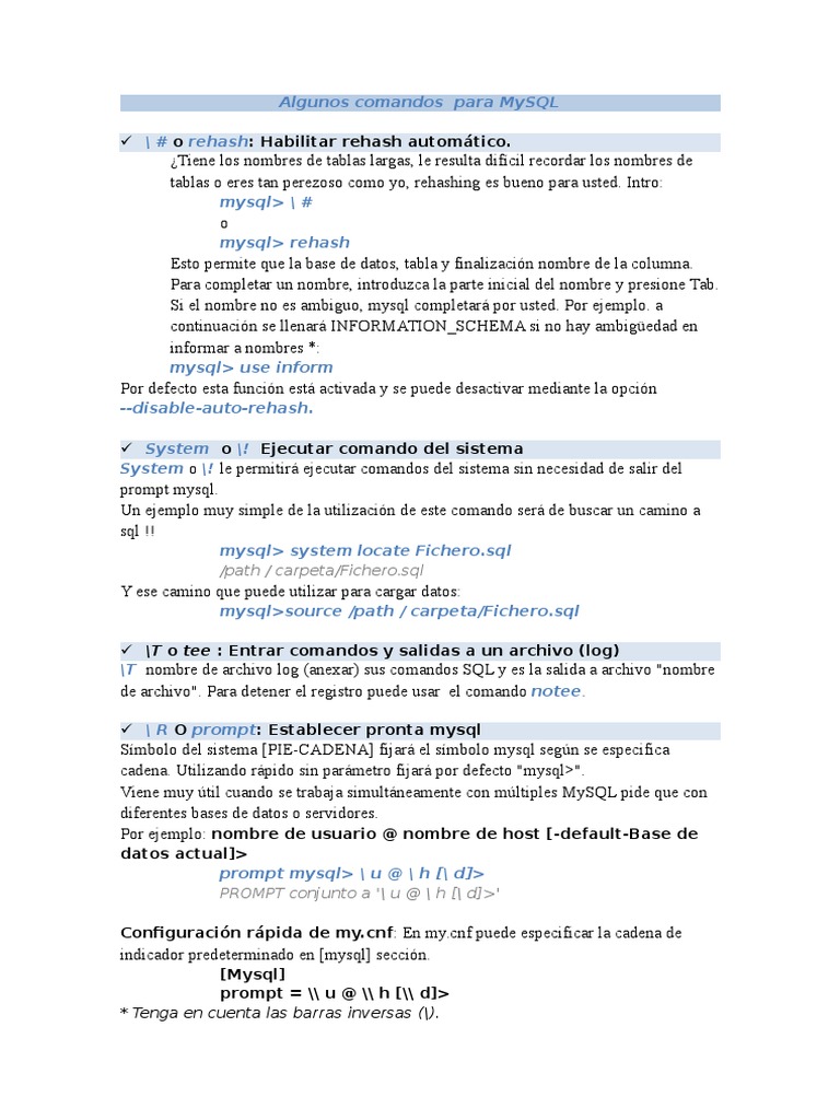 Comandos Esenciales de MySQL | PDF | SQL | Mi sql