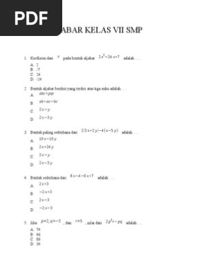 Soal Aljabar Kelas Vii Pdf