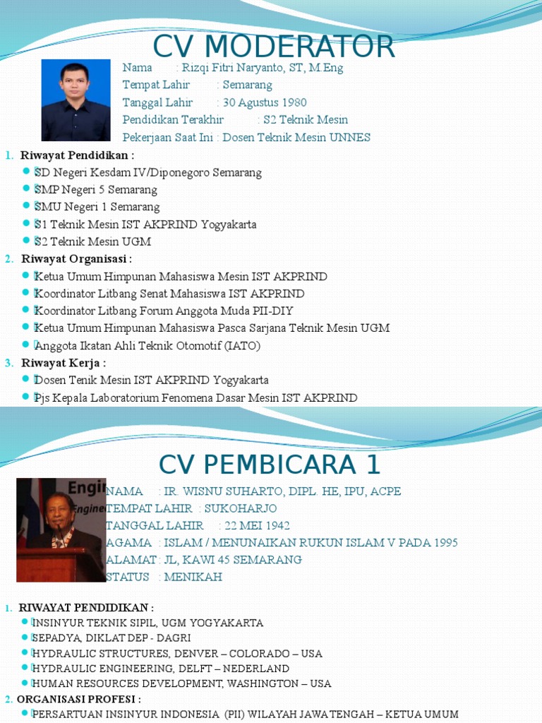 Profil CV Moderator dan Pembicara | PDF