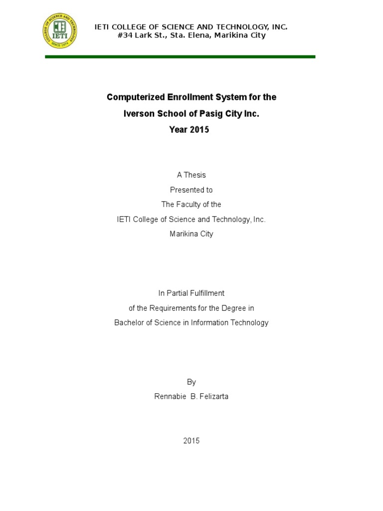 Computerized Enrollment System Thesis | PDF | Social Science