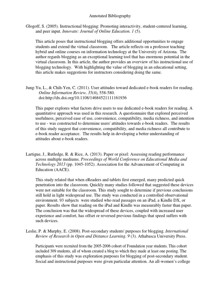 Educational Technology Annotated Bibliography Essay