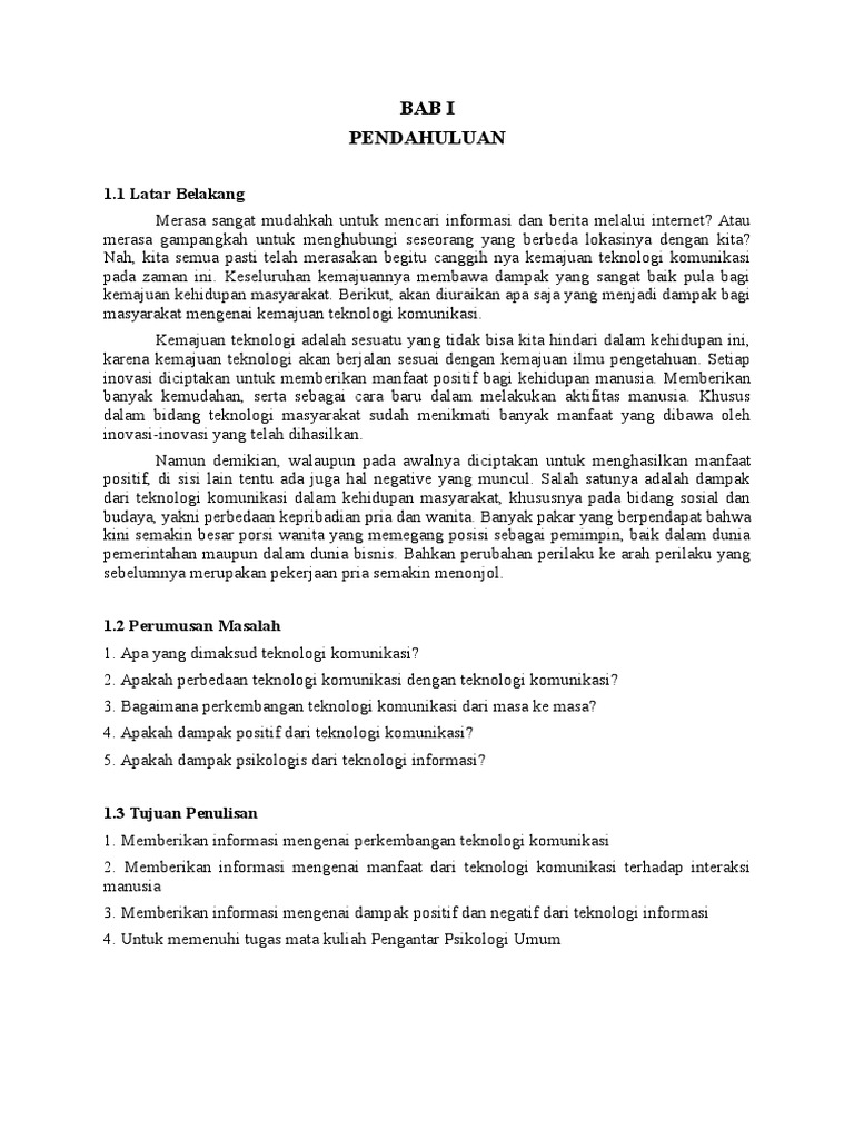 Contoh KTI Teknologi Komunikasi Terhadap Interaksi Manusia