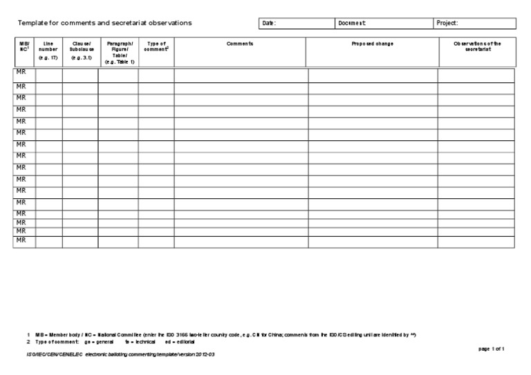 ISO Commenting Template Overview | PDF