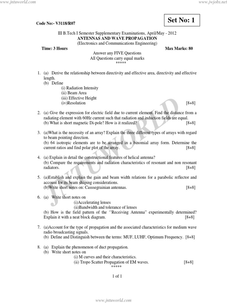 JNTUK Question paper April 2012 Antenna (Radio) Radio Propagation
