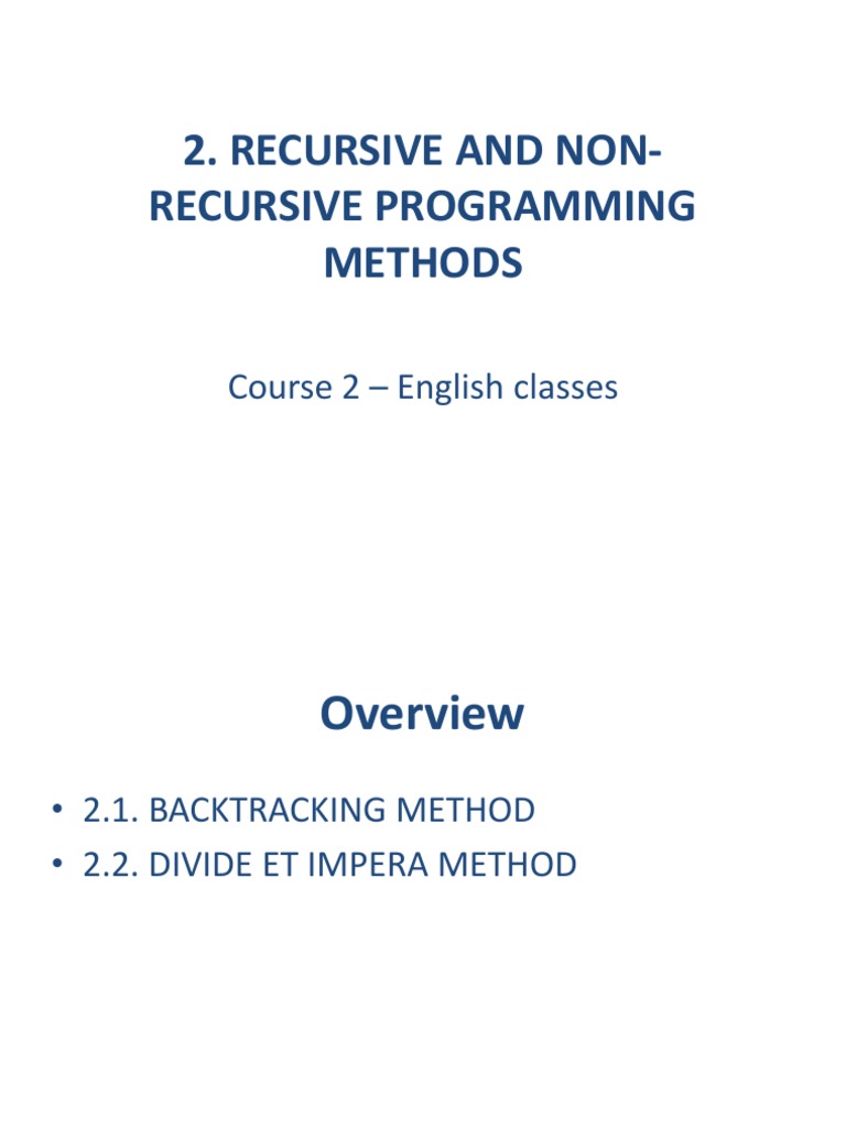 Recursive and Non-Recursive Programming Methods: Course 2 - English ...
