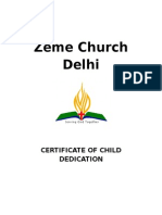 Zeme Church Delhi: Certificate of Child Dedication