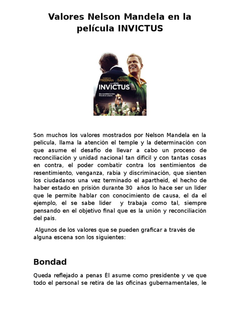 Valores de Mandela en Invictus | PDF