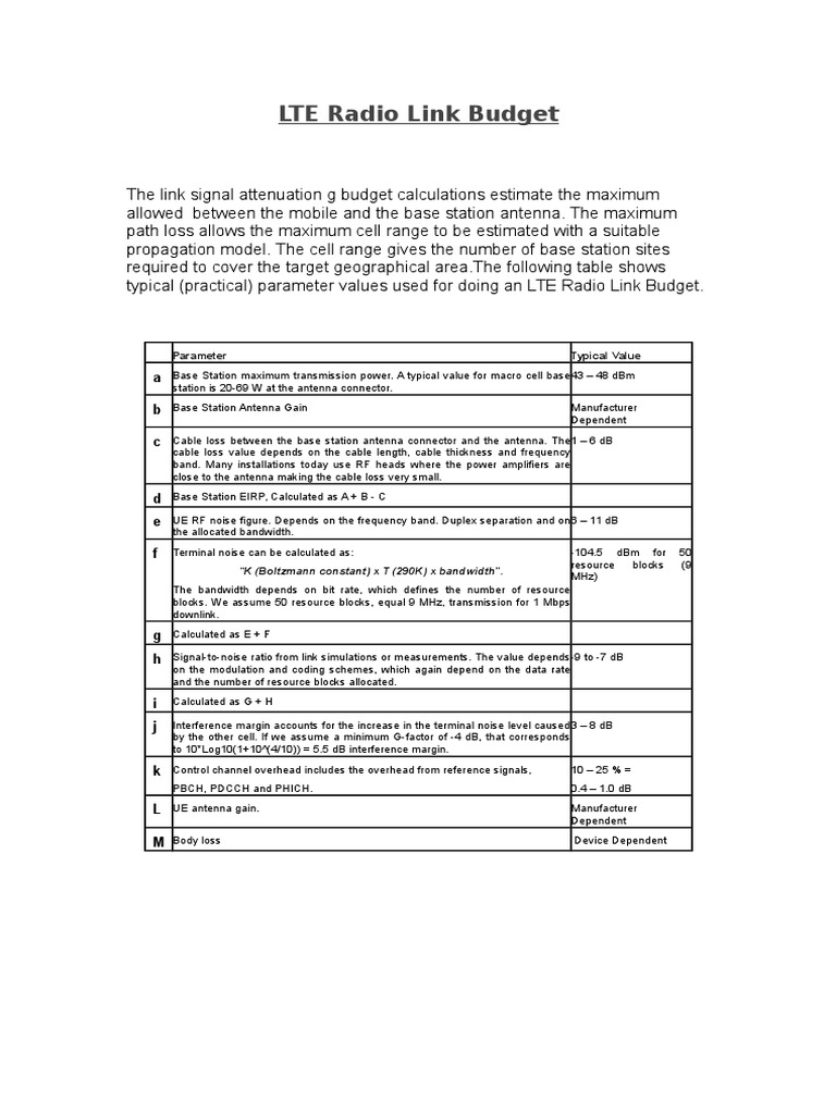 LTE Radio Link Budget Analysis | PDF | Science & Mathematics