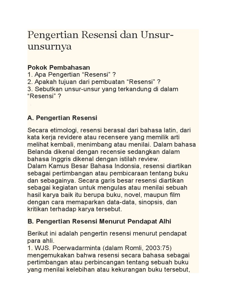 Pengertian Resensi Dan Unsur