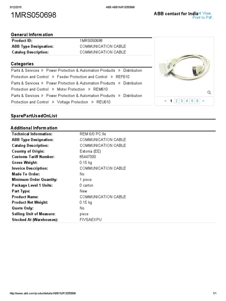ABB Communication Cable 1MRS050698 | PDF