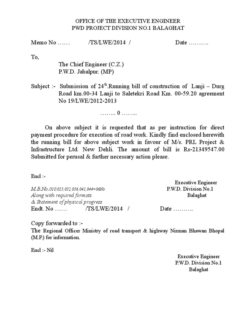 24th Running Bill for Lanji-Durg Road | PDF | Technology & Engineering
