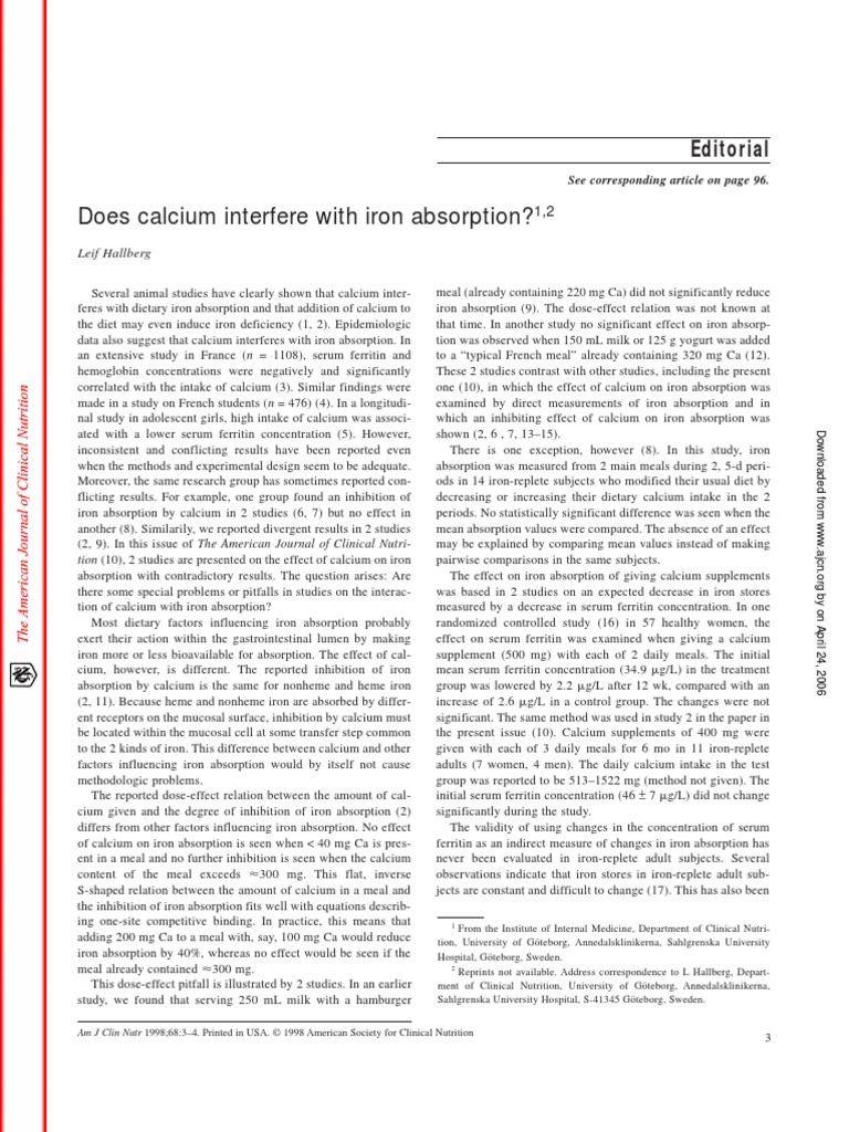 Calcium Iron Absorption | PDF | Iron | Calcium