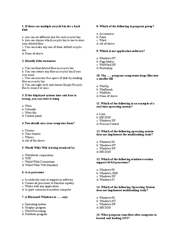 Os Mcqs 2 PDF Operating System Microsoft Windows