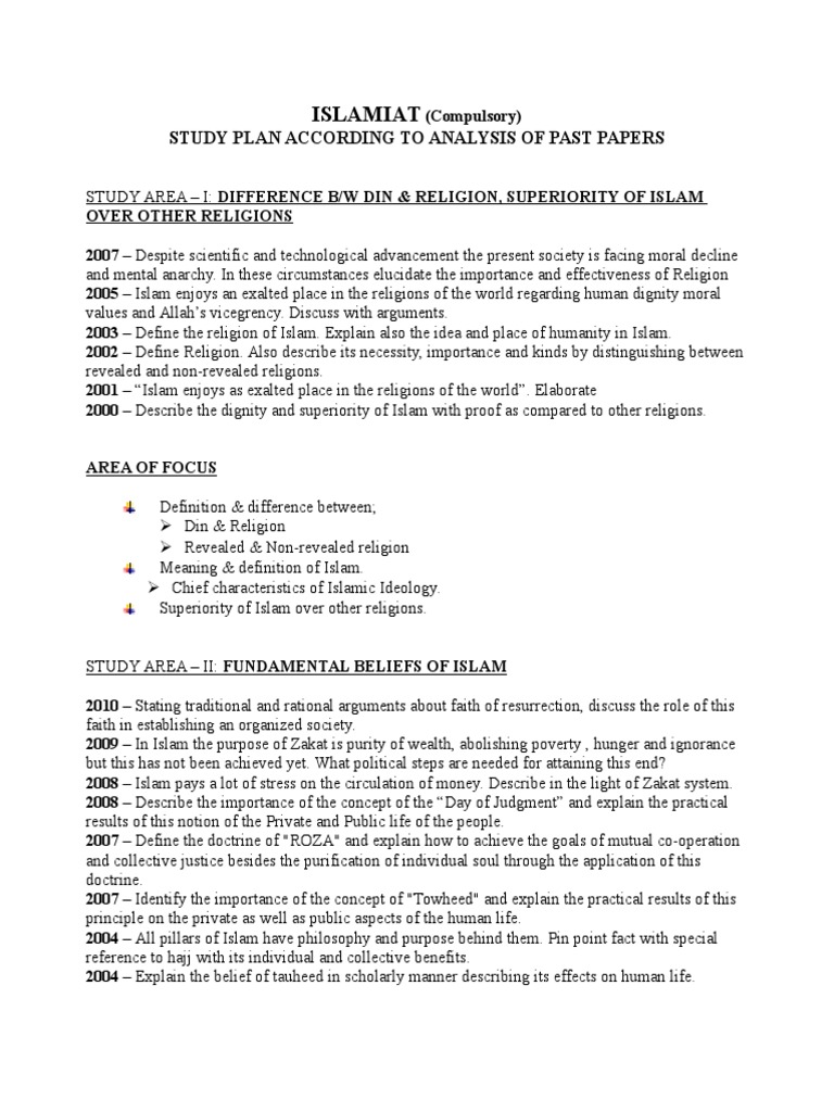 Study Plan Islamiyat Css | PDF | Sharia | Women In Islam