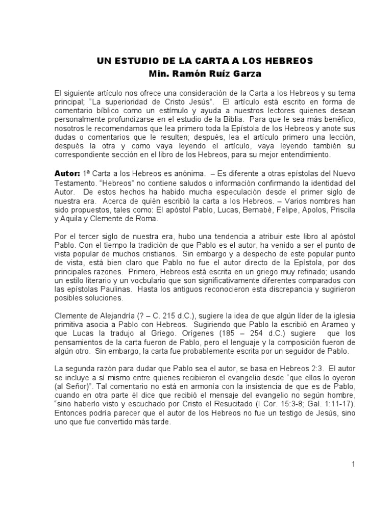 Un Estudio de La Carta a Los Hebreos Epístola a los hebreos Pablo el apóstol