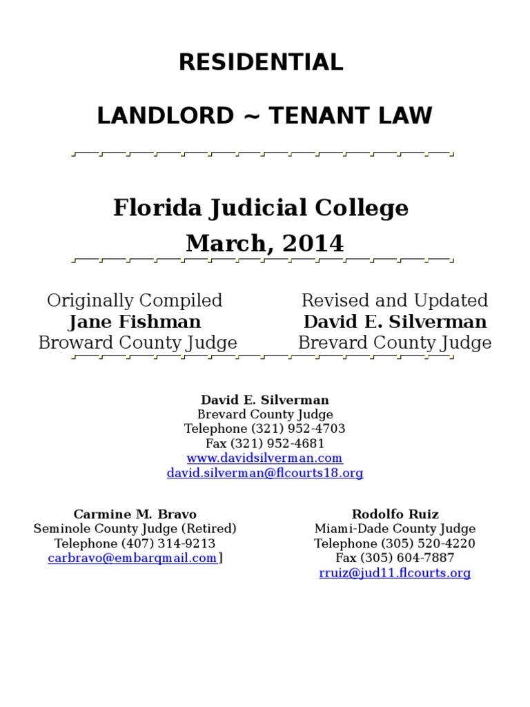 Landlord Tenant Law Florida Florida Judicial College PDF Eviction Lease