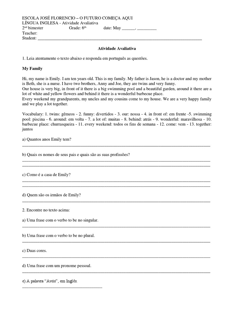 Atividades de ingles verbo to be 6 ano com gabarito 6 Ingles 6º Ano Atividade 6 Verb To Be Short Forms Pagina 1