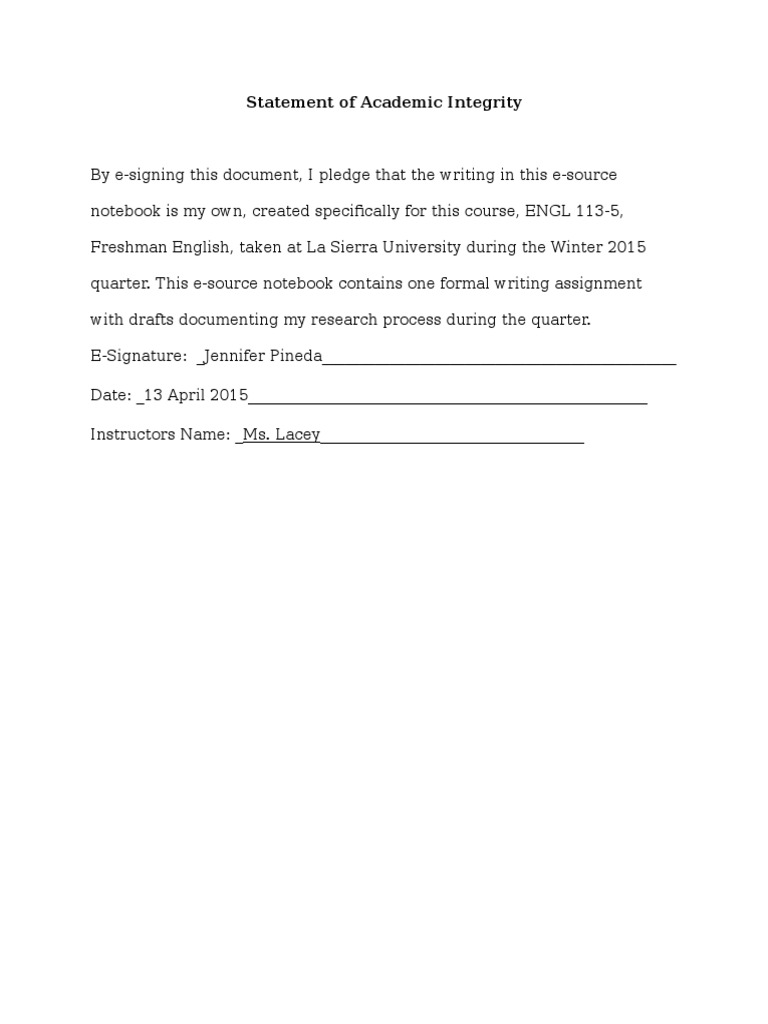 Statement of Academic Integrity | PDF