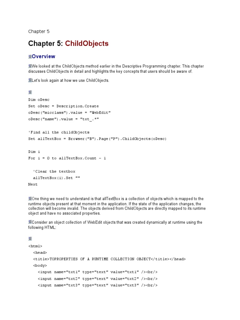 Understanding ChildObjects in QTP | PDF | Html Element | Html