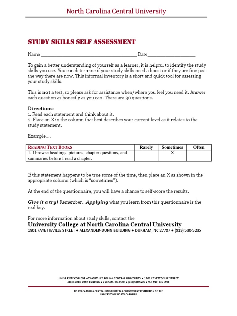 Study Skills Self-Assessment Guide | PDF | Study Skills | Test (Assessment)