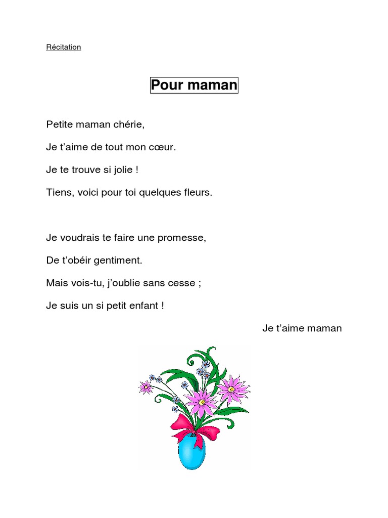Cp Poesie Pour Maman
