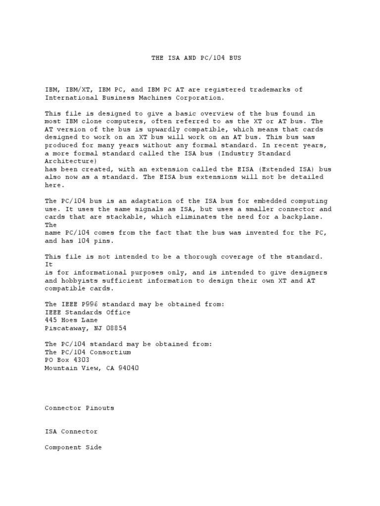 ISA and PC104 Bus Description | PDF | Input/Output | Ibm Pc Compatibles