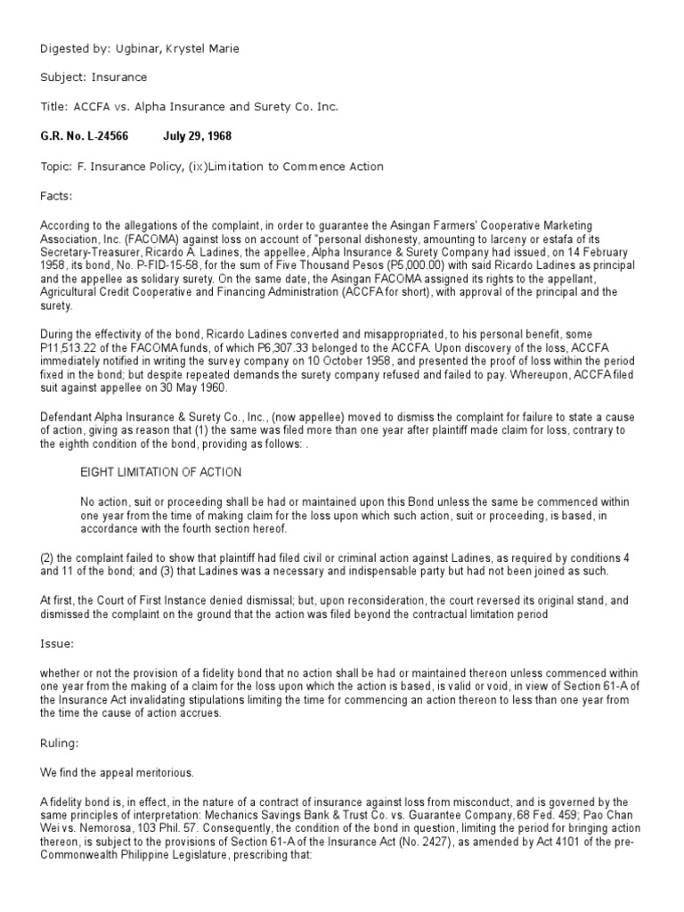 Accfa vs. Alpha Insurance Digest | PDF | Finance & Money Management ...