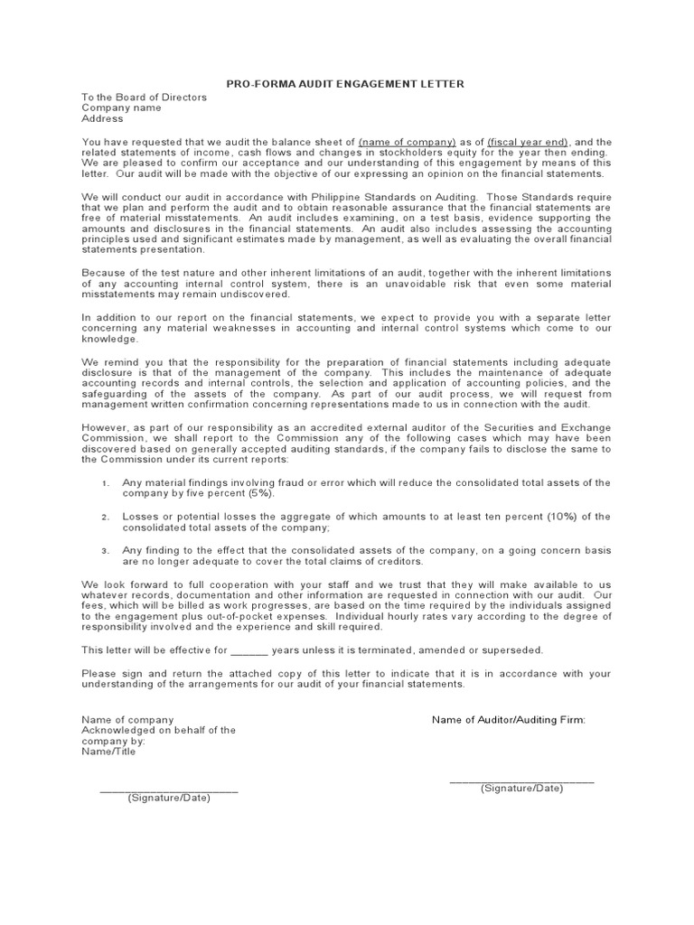 Audit Engagement Letter | Download Free PDF | Financial Statement ...