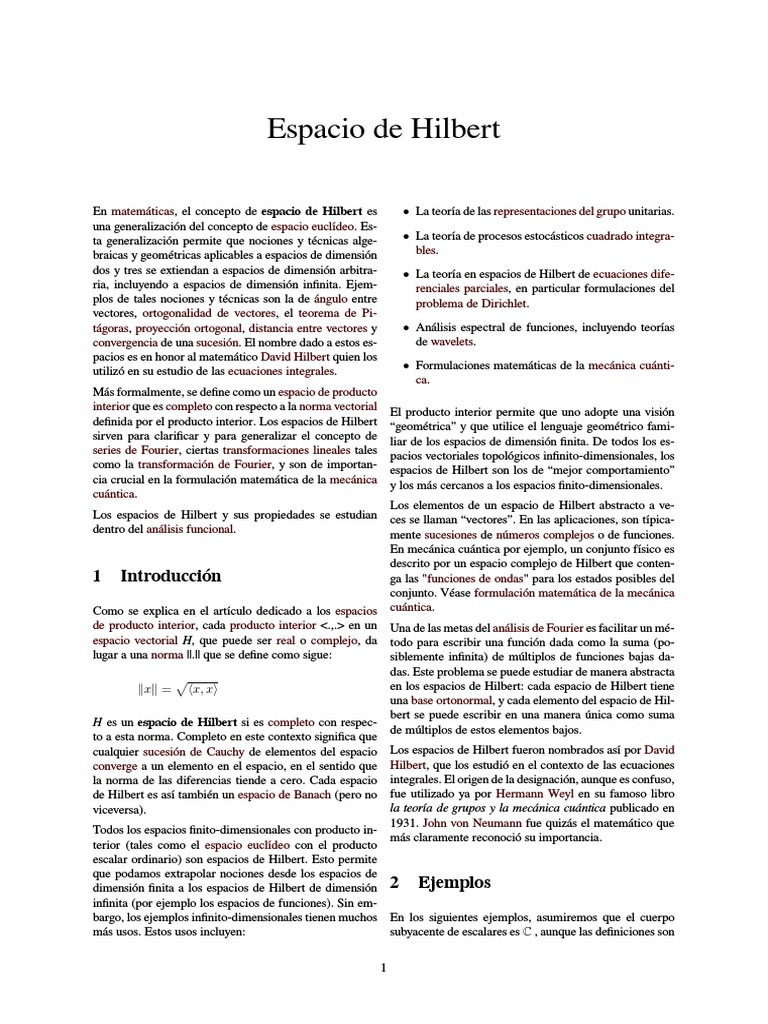 Espacio de Hilbert Espacio de Hilbert Espacio vectorial