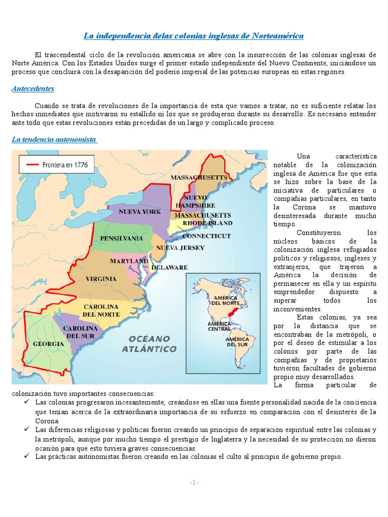 Proceso de Independencia de Las Trece Colonias Inglesas de