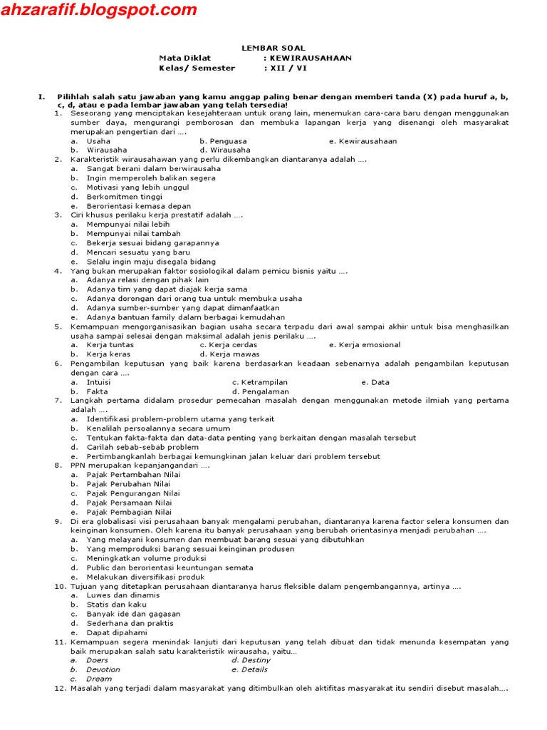 Soal Pkk Kelas 12 Smk Semester 1 Dan Kunci Jawaban - Wulan Tugas
