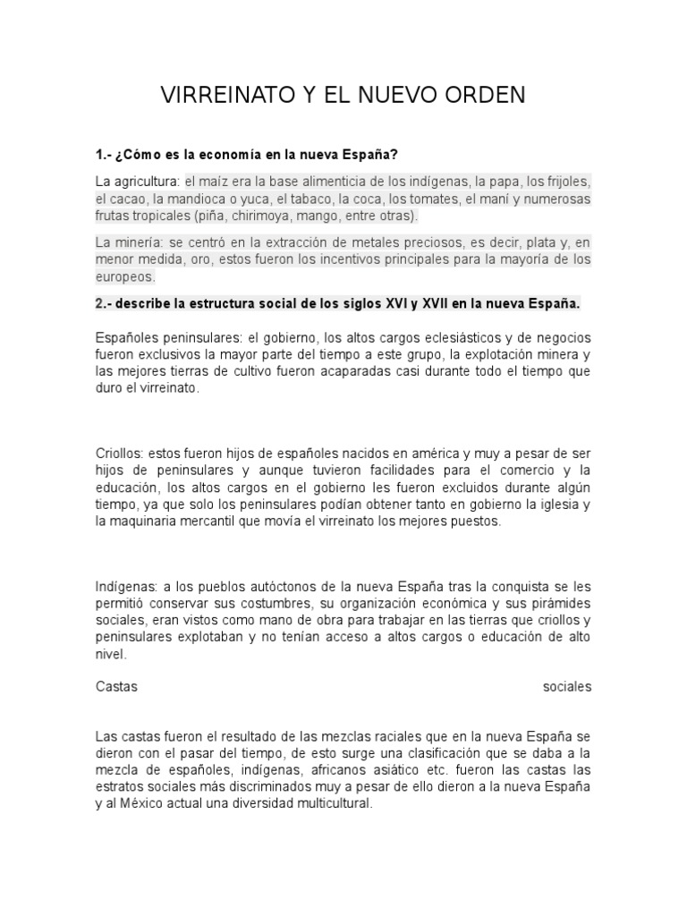 Virreinato y El Nuevo Orden | PDF | Nueva españa | España