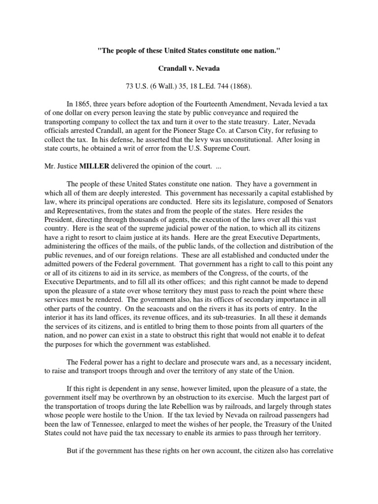 Crandall v. Nevada PDF U.S. State United States Constitution