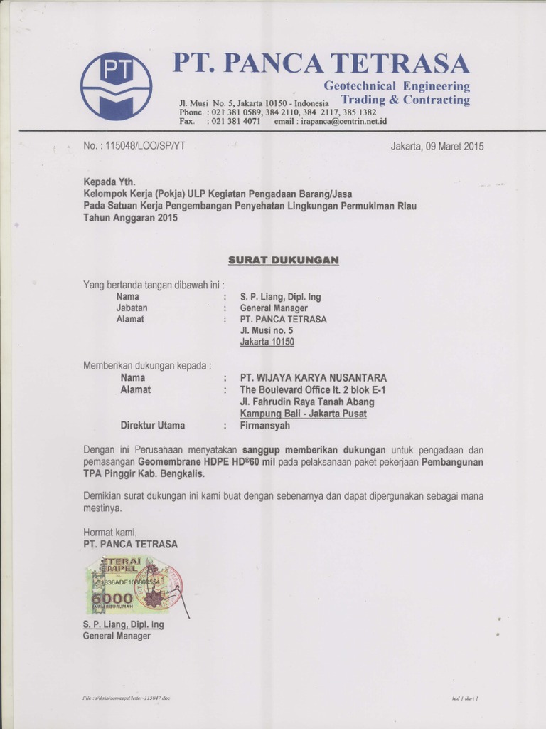 Surat Dukungan Pt Wijaya Pdf