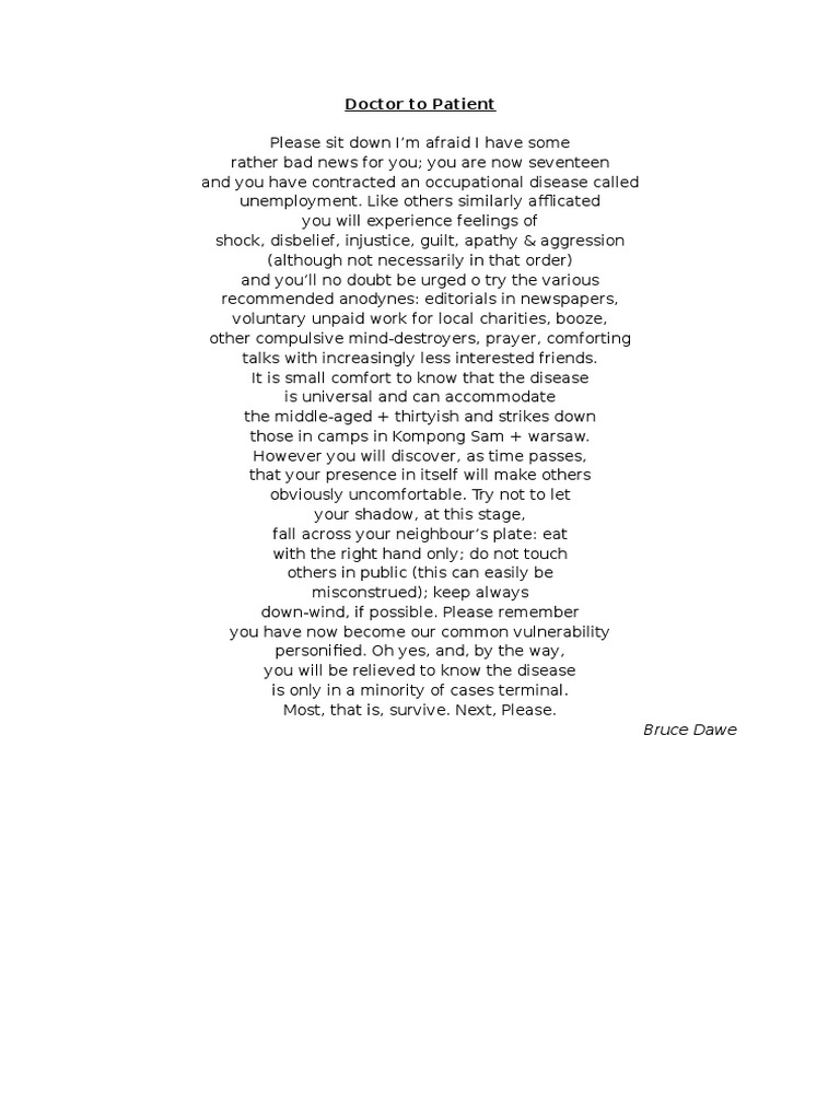 Doctor To Patient: Bruce Dawe | PDF