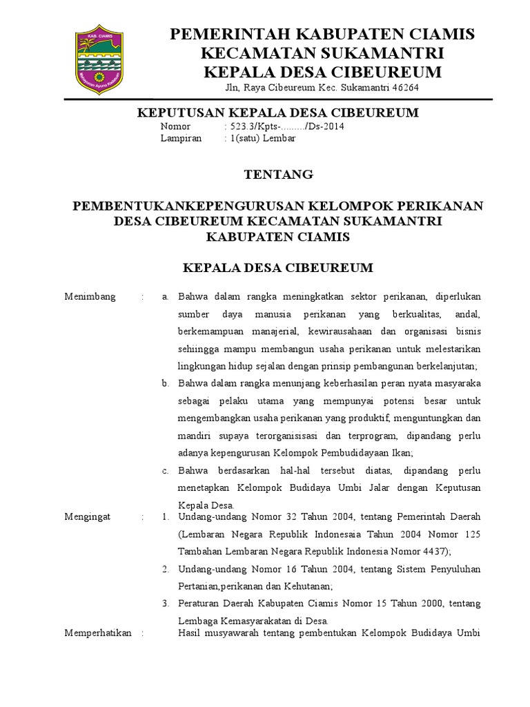 Contoh Sk Kelompok Tani 2019 Dunia Sosial