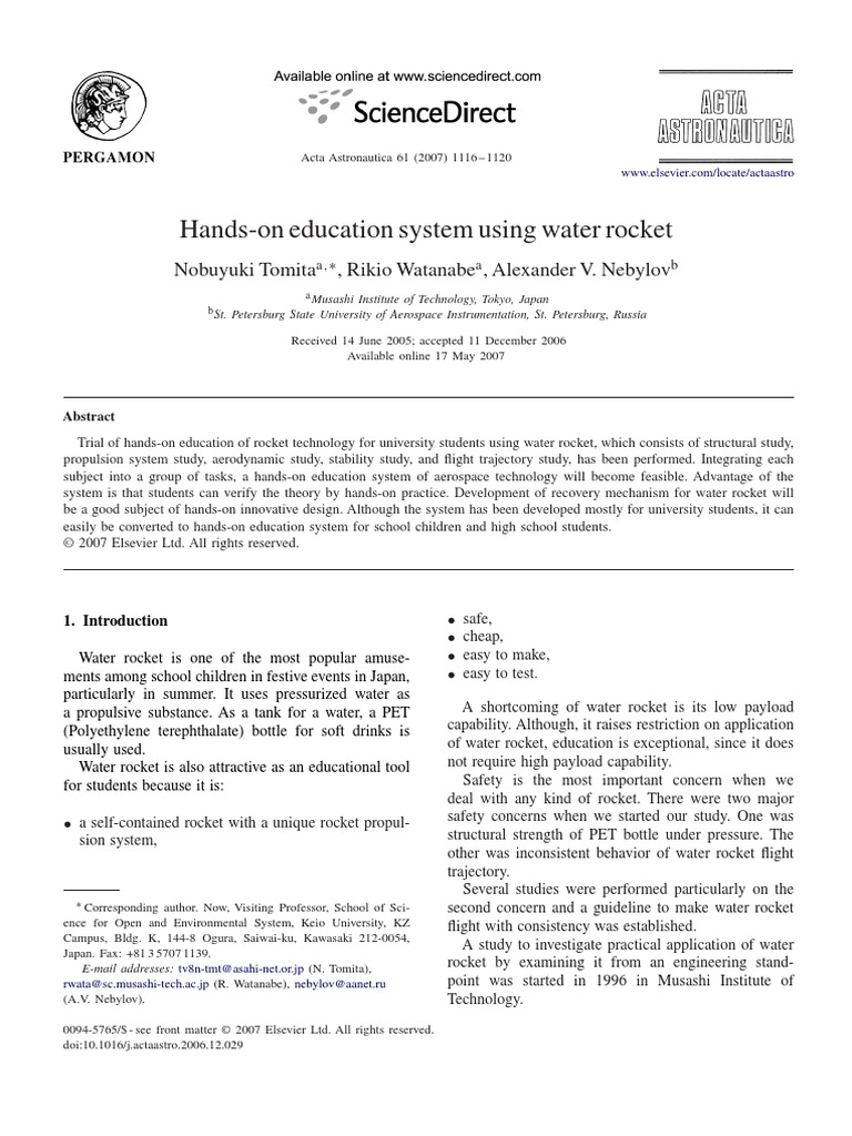 Hands On Education System Using Water Rocket | PDF | Rocket | Wind Tunnel