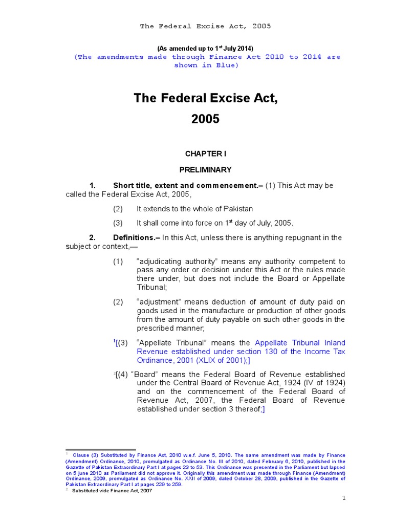 FEDeral Excise ACTPakistan Updated July 2014 | PDF | Taxes | Excise