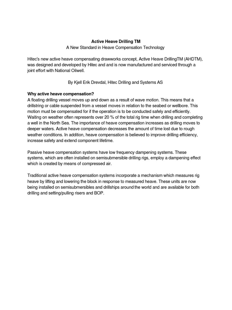 Active Heave DrillingTM: A Revolutionary New Approach to Heave ...