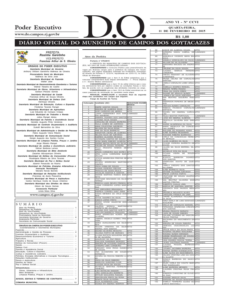 Resultado do Concurso Público em Campos | PDF | Estatuto | Governo