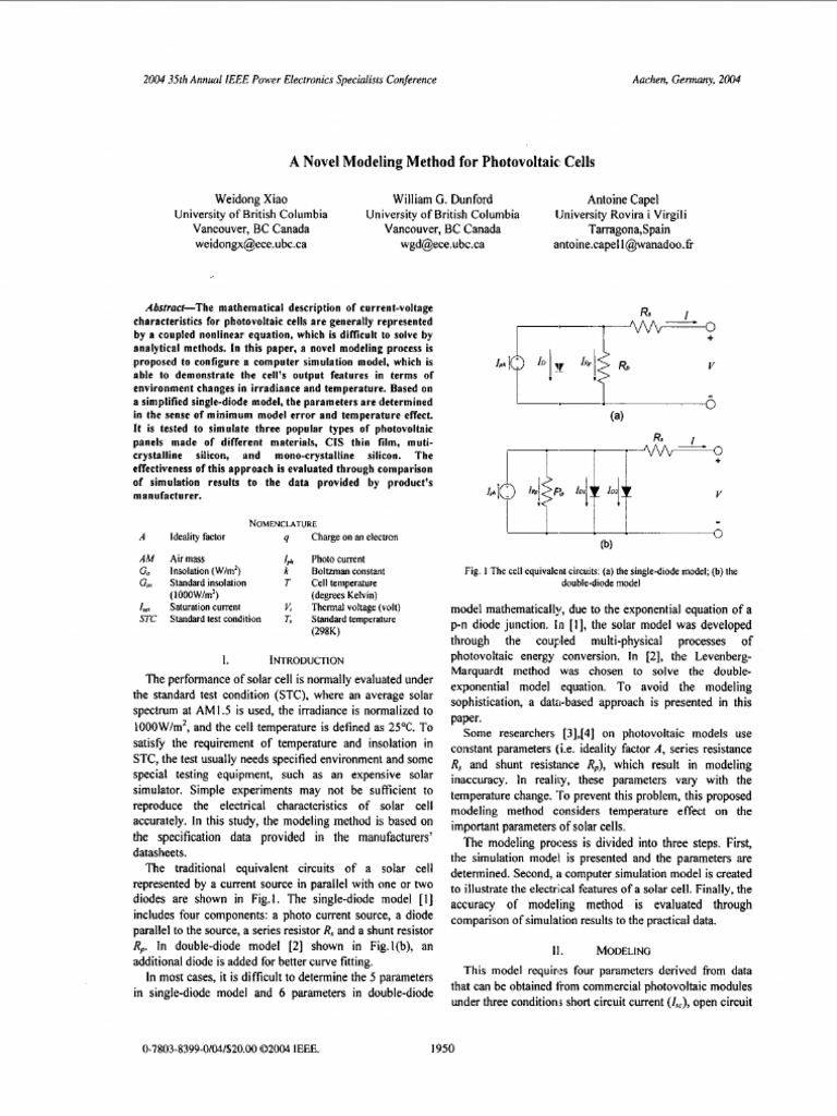 A Novel Modeling Method For Photovoltaic Cells | PDF | Solar Cell ...