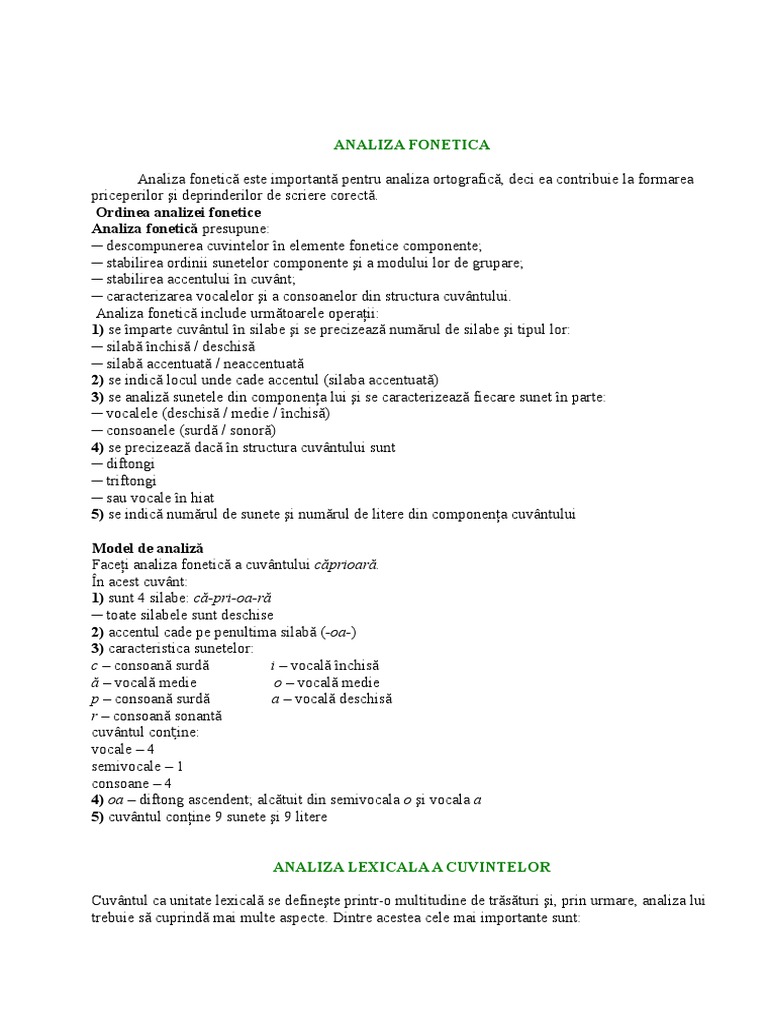 Model De AnalizÄƒ LexicalÄƒ A Unui Cuvant