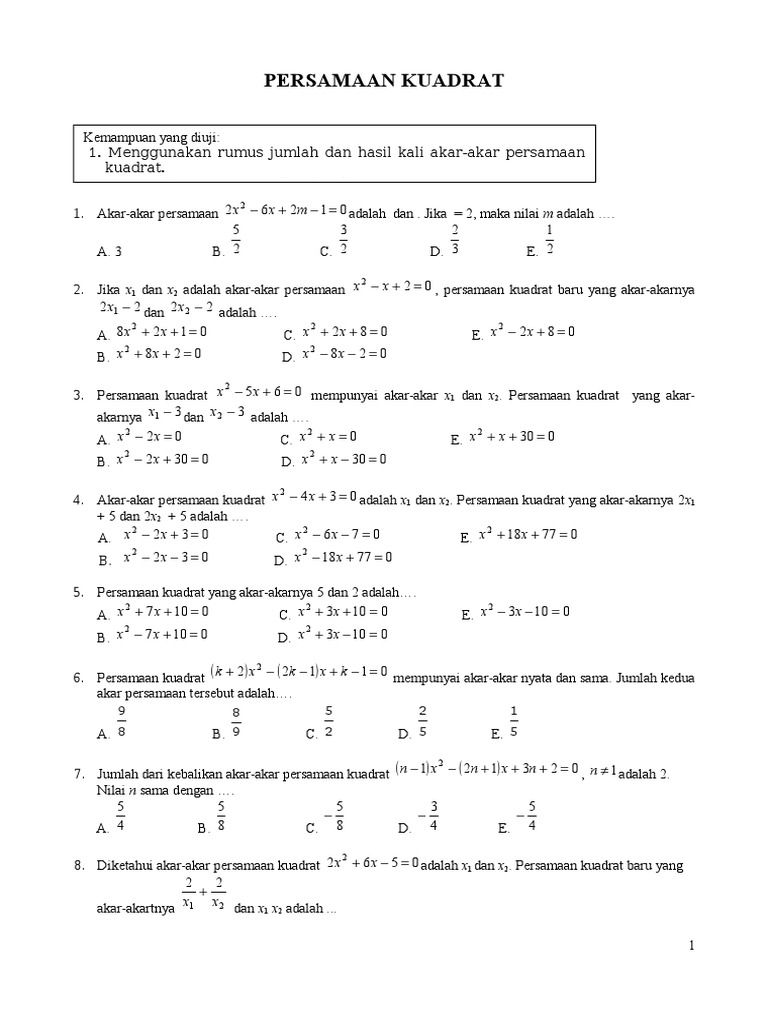 Soal Persamaan Kuadrat  PDF