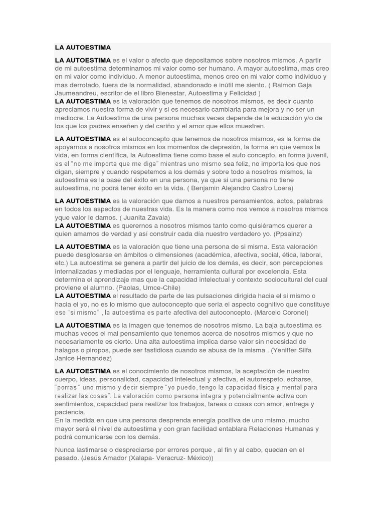 La Autoestima y Concentración | PDF | Autoestima | Conocimiento
