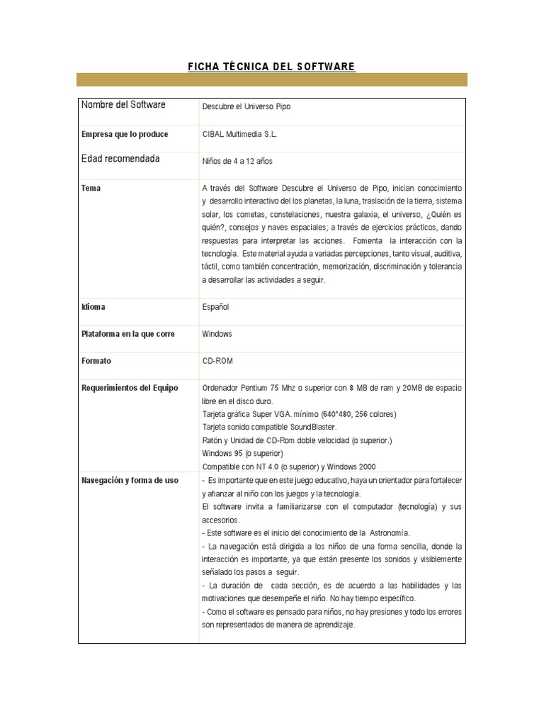 Ficha Técnica Del Software Microsoft Constelación