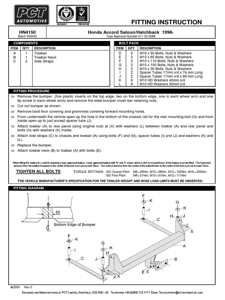 Honda Accord Tow Bar Fitting PDF Ac Power Plugs And Sockets Electrical Connector
