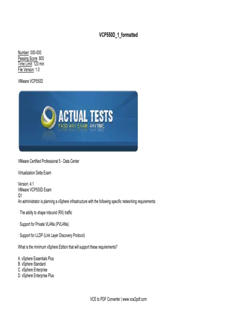 VMware VCP550D Exam Questions & Answers | PDF | V Mware | Virtual Machine
