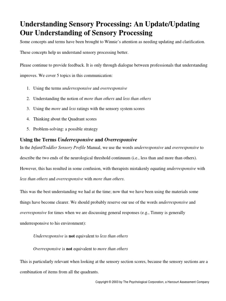 Understanding Sensory Processing | PDF | Perception | Psychological ...